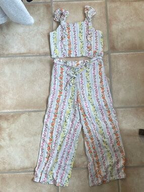 Paisley Lane girls 2 piece floral fully lined linen blend set; size 8